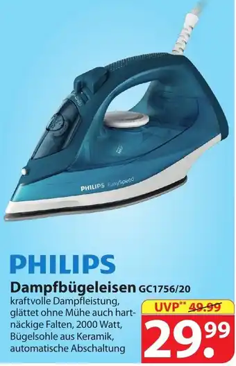 Famila Nord Ost Philips Dampfbügeleisen GC 1756/20 Angebot