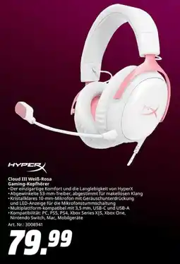 MediaMarkt HyperX Cloud III Weiß-Rosa Gaming-Kopfhörer Angebot