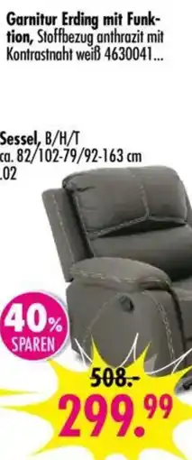 Möbel Boss Garnitur Erding mit Funktion, Stoffbezug anthrazit mit Kontrastnaht weiß 4630041... Angebot