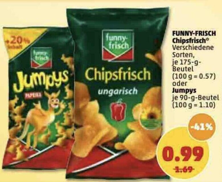 Funny Frisch Chipsfrisch 175g Beutel oder Jumpys 90g Beutel Angebot bei