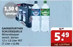 Getränke Quelle GAENSEFUTHER SCHLOSSQUELLE Mineralwasser Angebot