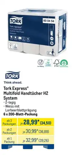 METRO Tork Express Multifold Handtücher H2 System Angebot