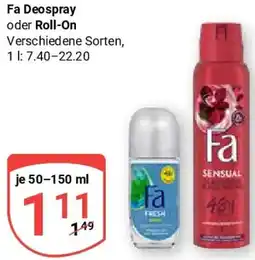 Globus Fa Deospray oder Roll-On Angebot