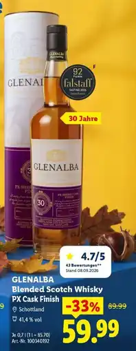 Lidl GLENALBA Blended Scotch Whisky PX Cask Finish Angebot