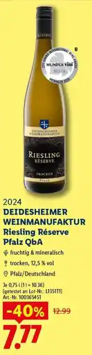 Lidl DEIDESHEIMER WEINMANUFAKTUR Riesling Réserve Angebot