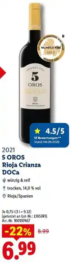 Lidl 5 OROS Rioja Crianza DOCa Angebot