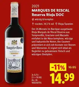 Lidl MARQUES DE RISCAL Reserva Rioja DOC Angebot