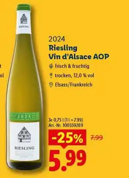 Lidl Riesling Vin d'Alsace AOP Angebot
