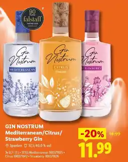 Lidl GIN NOSTRUM Mediterranean/Citrus/Strawberry Gin Angebot