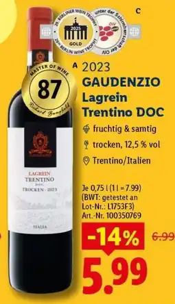 Lidl GAUDENZIO Lagrein Trentino DOC Angebot
