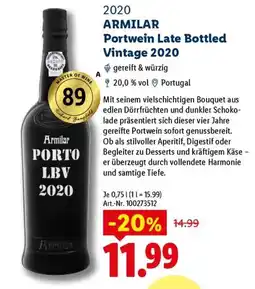 Lidl ARMILAR Portwein Late Bottled Vintage 2020 Angebot