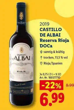 Lidl CASTILLO DE ALBAI Reserva Rioja DOCa Angebot