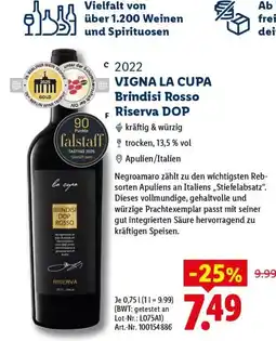 Lidl VIGNA LA CUPA Brindisi Rosso Riserva DOP Angebot