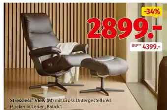 Stressless® View (M) mit Cross Untergestell inkl. Hocker in Leder „Batik“