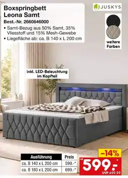 Netto Marken-Discount Boxspringbett Leona Samt JUSKYS Angebot