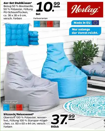 NETTO 4er Set Stuhlkissen oder Sitzsack/Relaxsessel Angebot