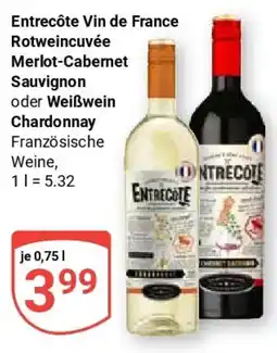 Globus Entrecôte Vin de France Rotweincuvée Merlot-Cabernet Sauvignon oder Weißwein Chardonnay Angebot