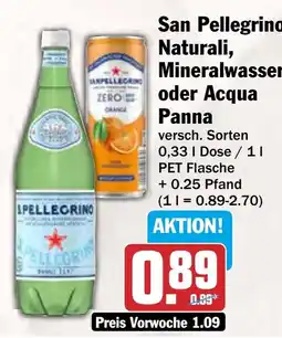 AEZ San Pellegrino Naturali, Mineralwasser oder Acqua Panna Angebot