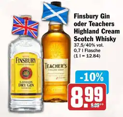 AEZ Finsbury Gin oder Teachers Highland Cream Scotch Whisky Angebot