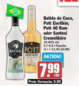 AEZ Batida de Coco, Pott Eierlikör, Pott 40 Rum oder Santesi Cremeliköre Angebot