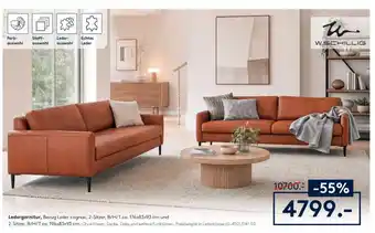 Ledergarnitur, Bezug Leder cognac, 2-Sitzer, W.SCHILLIG