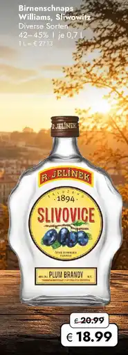 Travel Free Birnenschnaps Williams, Sliwowitz Angebot