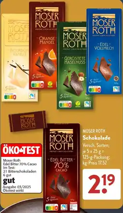 Aldi Süd MOSER ROTH Schokolade Angebot