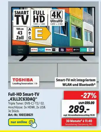 Lidl Toshiba Full-hd Smart-tv 43ll2c63daq Angebot