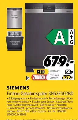 MEDIMAX SIEMENS Einbau-Geschirrspüler SN53ES02BD Angebot