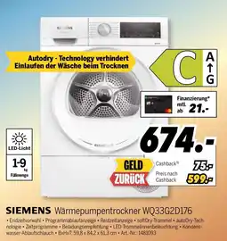 MEDIMAX SIEMENS Wärmepumpentrockner WQ33G2D176 Angebot