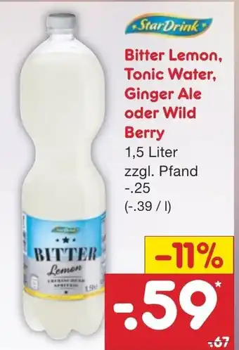 Netto Marken-Discount Star Drink Bitter Lemon, Tonic Water, Ginger Ale oder Wild Berry 1,5L Angebot