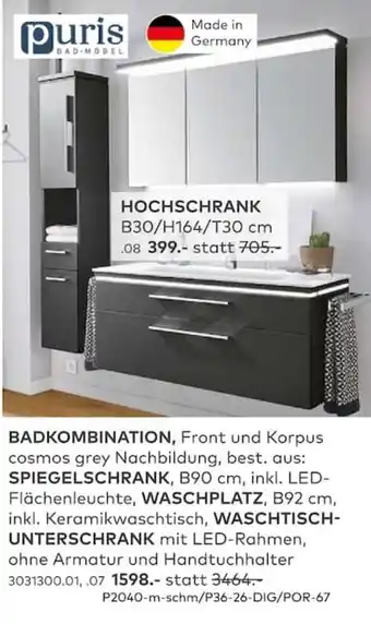 BADKOMBINATION, Front und Korpus cosmos grey Nachbildung