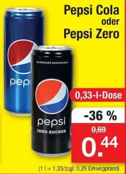 Zimmermann Pepsi Cola oder Pepsi Zero Angebot