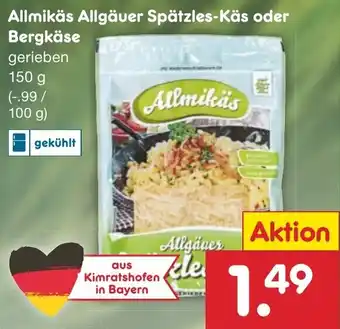 Netto Marken-Discount Allmikäs Allgäuer Spätzles Käs oder Bergkäse 150g Angebot