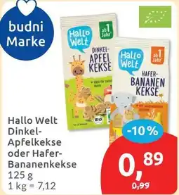 Budni Hallo Welt Dinkel-Apfelkekse oder Hafer-Bananenkekse Angebot