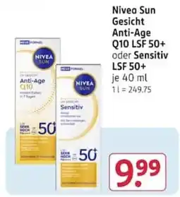 Rossmann Nivea Sun Gesicht Anti-Age Q10 LSF 50+ oder Sensitiv LSF 50+ Angebot