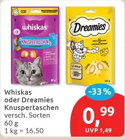 Budni Whiskas oder Dreamies Knuspertaschen Angebot