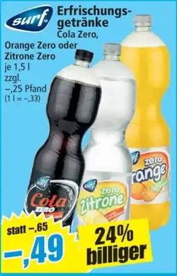 Norma surf Erfrischungsgetränke Cola Zero, Orange Zero oder Zitrone Zero Angebot
