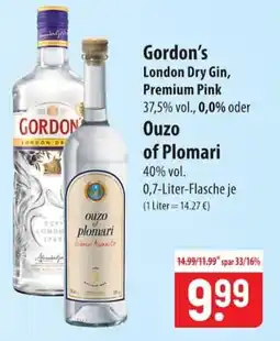 Famila Nord Ost Gordon's London Dry Gin, Premium Pink oder Ouzo of Plomari Angebot