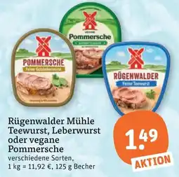 tegut Rügenwalder Mühle Teewurst, Leberwurst oder vegane Pommersche Angebot