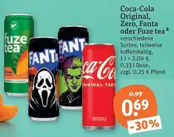 tegut Coca-Cola Original, Zero, Fanta oder Fuze tea Angebot