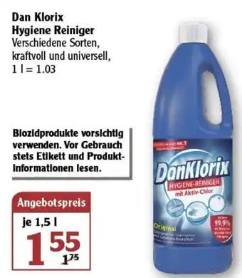 Globus Dan Klorix Hygiene Reiniger 1.5L Angebot