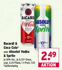 Wasgau Bacardi & Coca Cola oder Absolut Vodka & Sprite Angebot