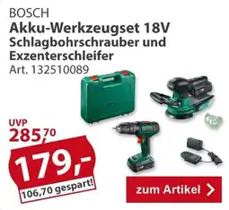 Sonderpreis Baumarkt BOSCH Akku-Werkzeugset 18V Schlagbohrschrauber und Exzenterschleifer Angebot