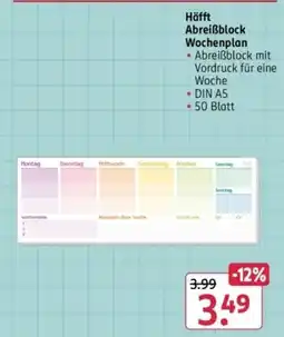 Rossmann Häfft Abreißblock Wochenplan Angebot