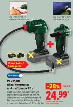 Lidl PARKSIDE Akku-Kompressor und Luftpumpe 20 V Angebot