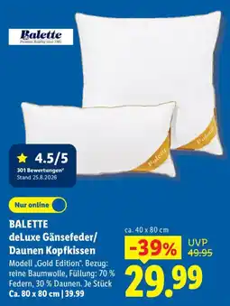 Lidl BALETTE deLuxe Gänsefeder/Daunen Kopfkissen Angebot