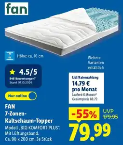 Lidl FAN 7-Zonen-Kaltschaum-Topper Angebot