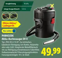 Lidl PARKSIDE Akku-Aschesauger 20 V Angebot