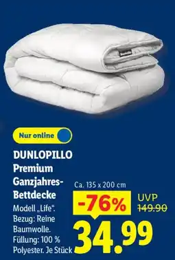 Lidl DUNLOPILLO Premium Ganzjahres-Bettdecke Angebot
